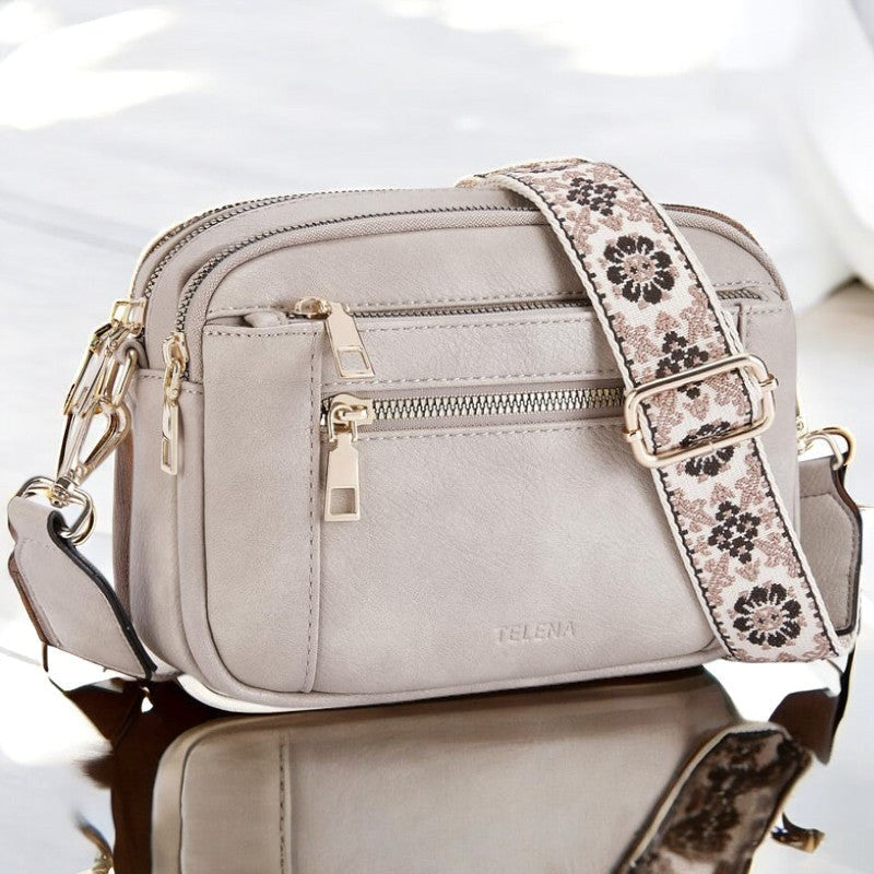 Harper | Women's Refined Leather Shoulder Bag - Grey / Beige
