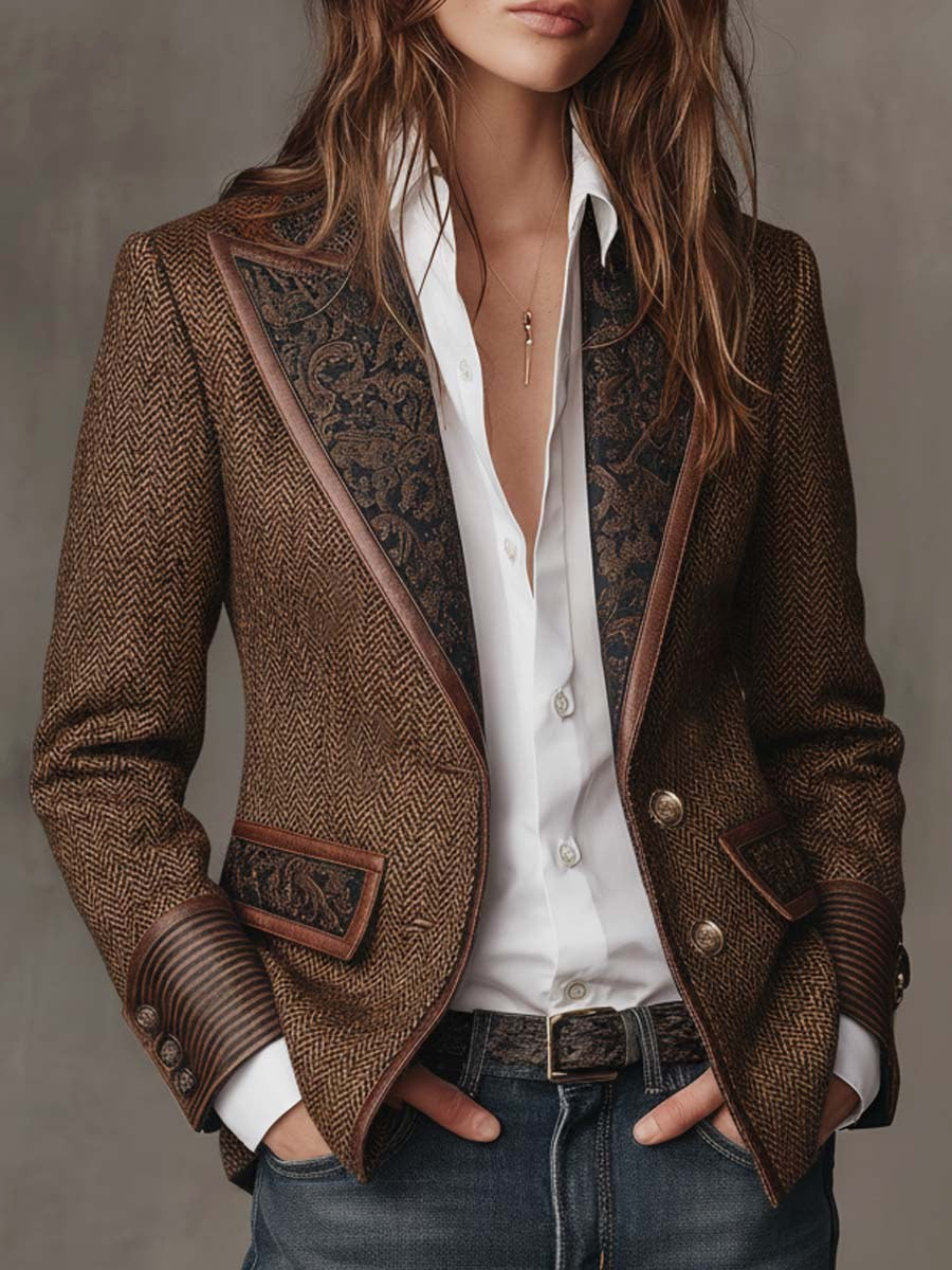 Erin | Women's Tailored Blazer with Patterned Lapel Trim, Double-Breasted Blazer Suit | The Dress Cellar