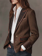 Erin | Women's Tailored Blazer with Patterned Lapel Trim, Double-Breasted Blazer Suit | The Dress Cellar