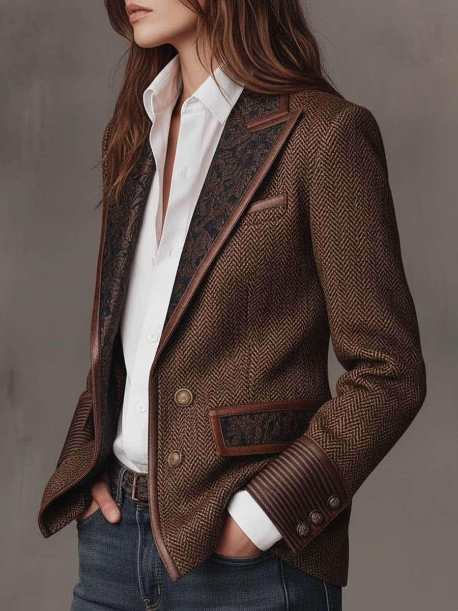 Erin | Women's Tailored Blazer with Patterned Lapel Trim, Double-Breasted Blazer Suit | The Dress Cellar