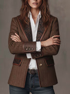 Erin | Women's Tailored Blazer with Patterned Lapel Trim, Double-Breasted Blazer Suit | The Dress Cellar