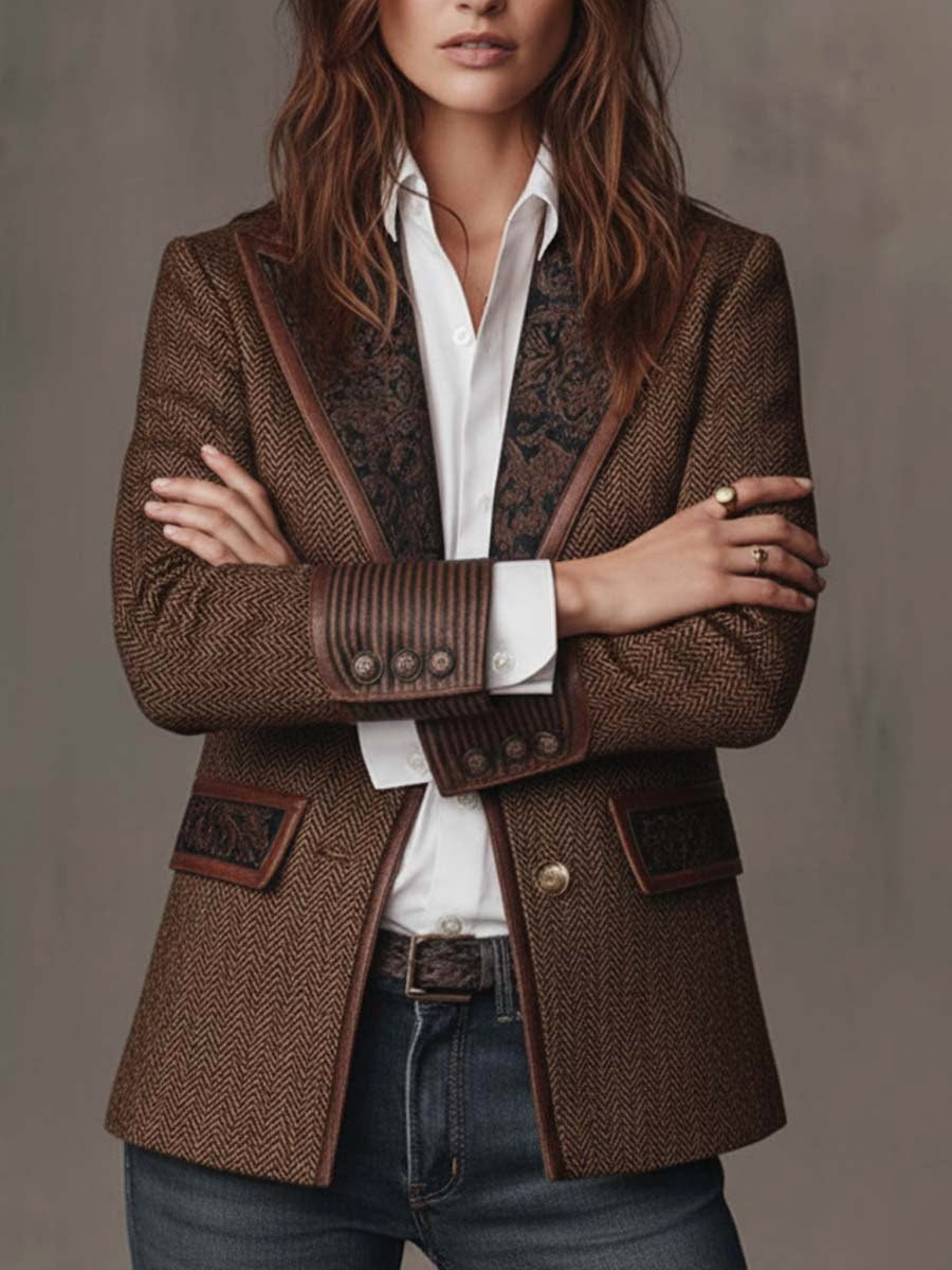Erin | Women's Tailored Blazer with Patterned Lapel Trim, Double-Breasted Blazer Suit | The Dress Cellar