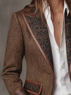Erin | Women's Tailored Blazer with Patterned Lapel Trim, Double-Breasted Blazer Suit | The Dress Cellar