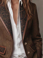 Erin | Women's Tailored Blazer with Patterned Lapel Trim, Double-Breasted Blazer Suit | The Dress Cellar