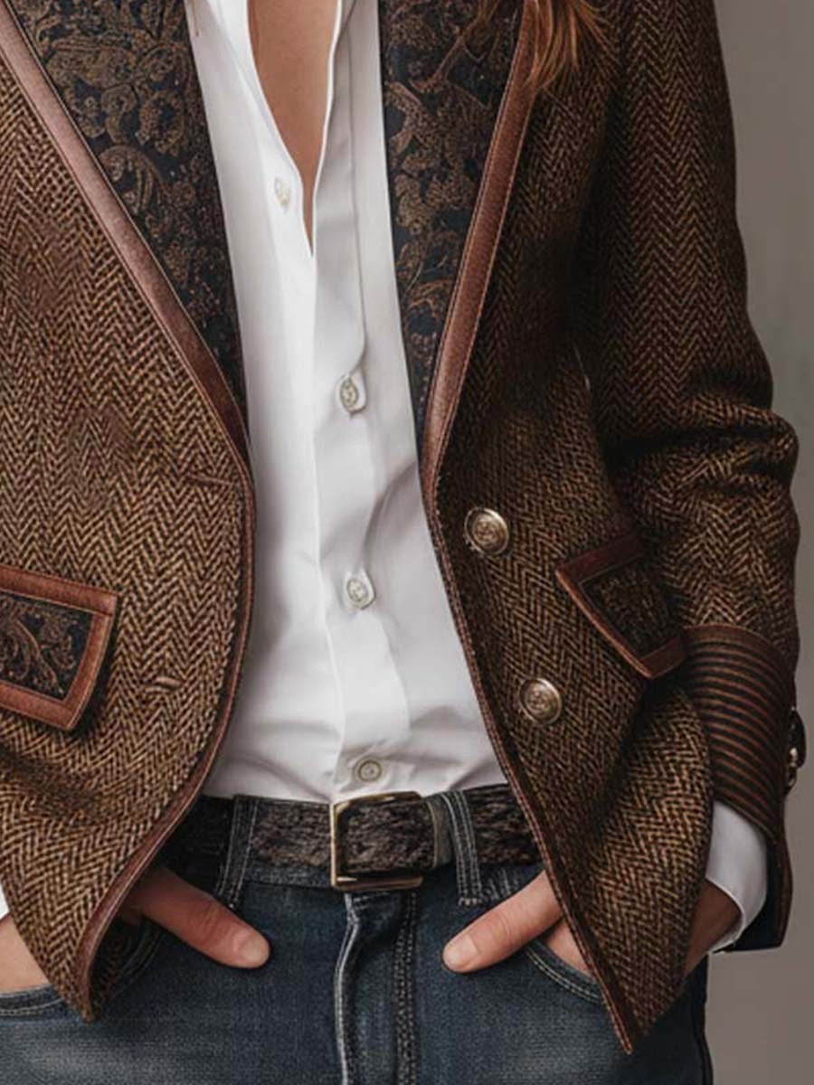 Erin | Women's Tailored Blazer with Patterned Lapel Trim, Double-Breasted Blazer Suit | The Dress Cellar