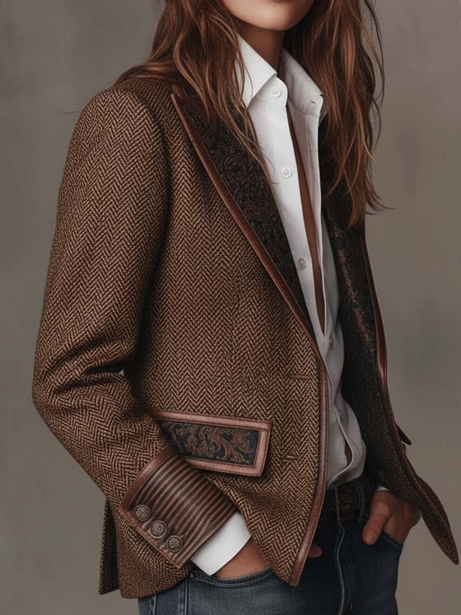 Erin | Women's Tailored Blazer with Patterned Lapel Trim, Double-Breasted Blazer Suit | The Dress Cellar