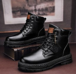 Harry | Men's Leather Lace-Up Work Boots, High-Top Construction Boots | The Dress Cellar | Black