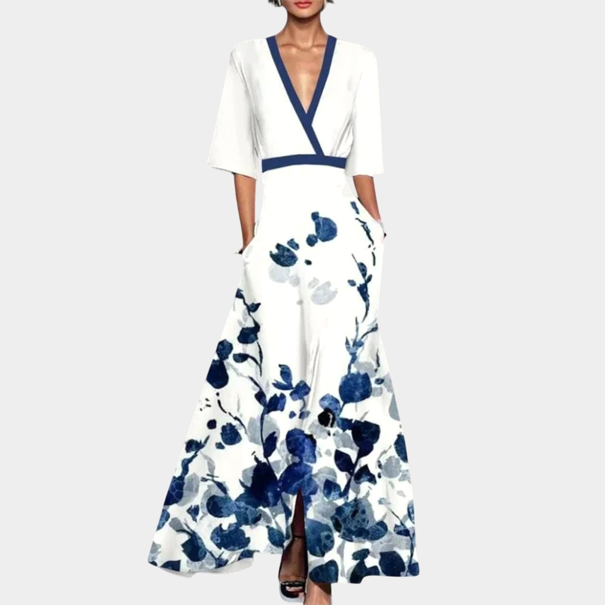 Hazel | Women's Elegant Midi Dress - Blue Red