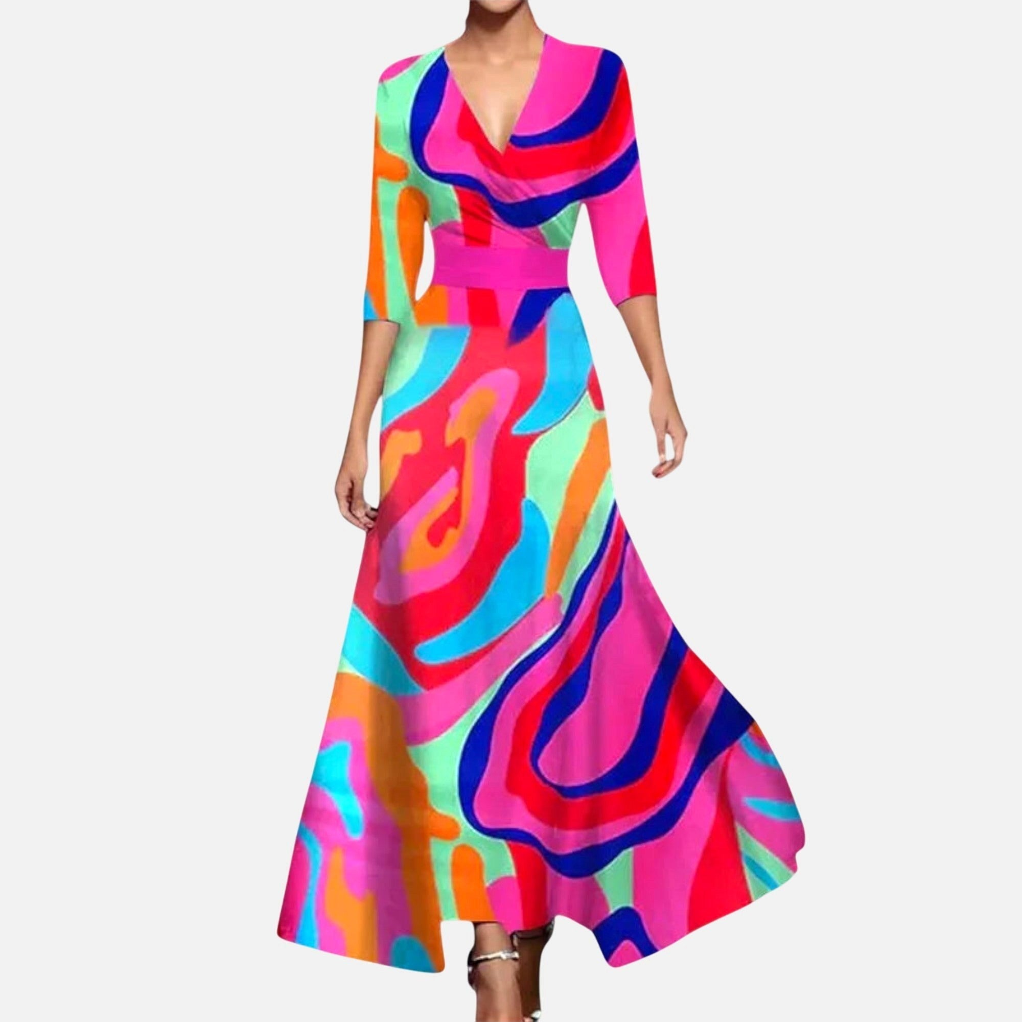 Hazel | Women's Elegant Midi Dress - Multicolor
