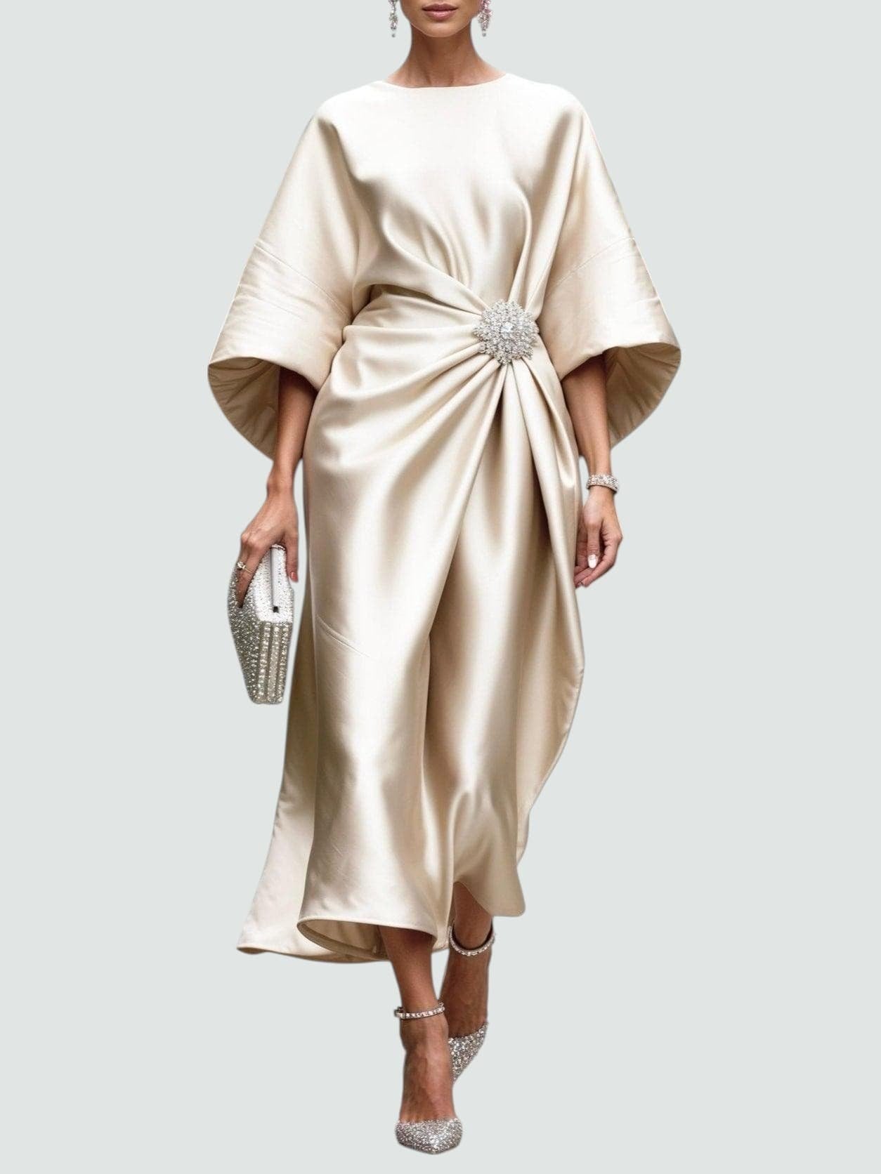 Heather | Women's Elegant Long Dress - Khaki