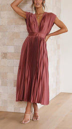 Heather | Women's Pleated Maxi Dress - Champagne