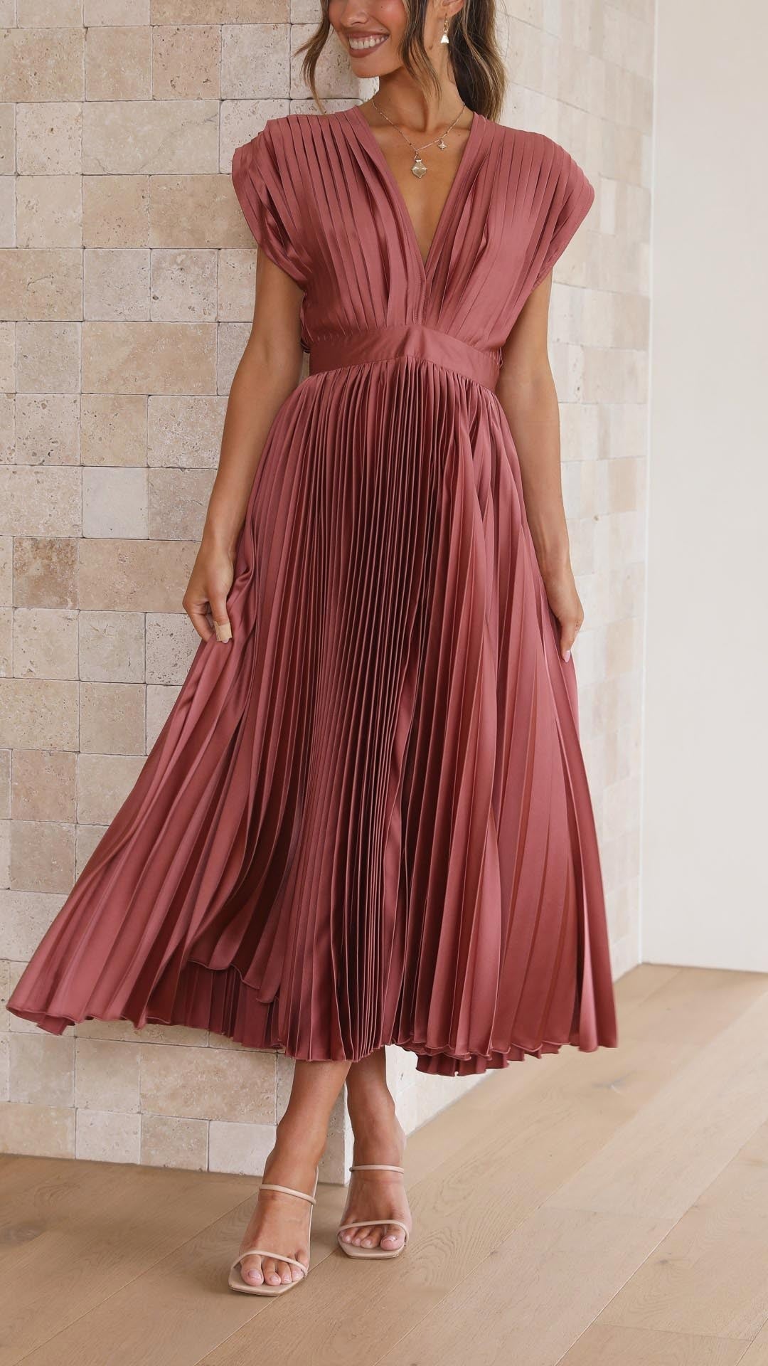 Heather | Women's Pleated Maxi Dress - Black