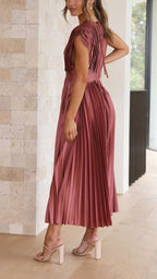 Heather | Women's Pleated Maxi Dress - Grey