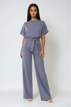 Heidi | Women's Wide-Leg Jumpsuit with Waist Tie – an Elegant One-Piece | The Dress Cellar