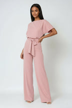Heidi | Women's Wide-Leg Jumpsuit with Waist Tie – an Elegant One-Piece | The Dress Cellar