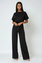 Heidi | Women's Wide-Leg Jumpsuit with Waist Tie – an Elegant One-Piece | The Dress Cellar