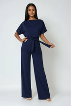 Heidi | Women's Wide-Leg Jumpsuit with Waist Tie – an Elegant One-Piece | The Dress Cellar