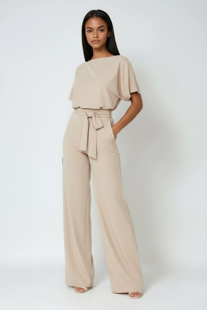 Heidi | Women's Wide-Leg Jumpsuit with Waist Tie – an Elegant One-Piece | The Dress Cellar