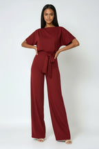 Heidi | Women's Wide-Leg Jumpsuit with Waist Tie – an Elegant One-Piece | The Dress Cellar