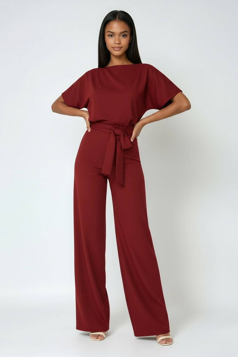 Heidi | Women's Wide-Leg Jumpsuit with Waist Tie – an Elegant One-Piece | The Dress Cellar