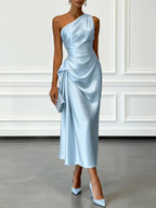 Helen | Women's Satin One-Shoulder Maxi Dress, Elegant Evening Gown | The Dress Cellar