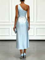 Helen | Women's Satin One-Shoulder Maxi Dress, Elegant Evening Gown | The Dress Cellar