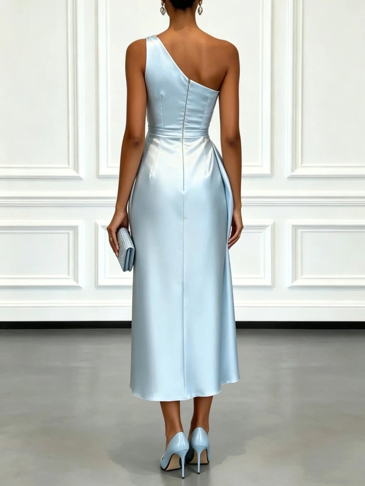 Helen | Women's Satin One-Shoulder Maxi Dress, Elegant Evening Gown | The Dress Cellar