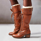 Henriette | Women's Lace-Up Leather Combat Boots, Block Heel Ankle Boots | The Dress Cellar