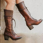 Henriette | Women's Lace-Up Leather Combat Boots, Block Heel Ankle Boots | The Dress Cellar