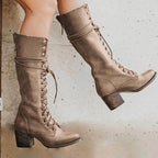 Henriette | Women's Lace-Up Leather Combat Boots, Block Heel Ankle Boots | The Dress Cellar