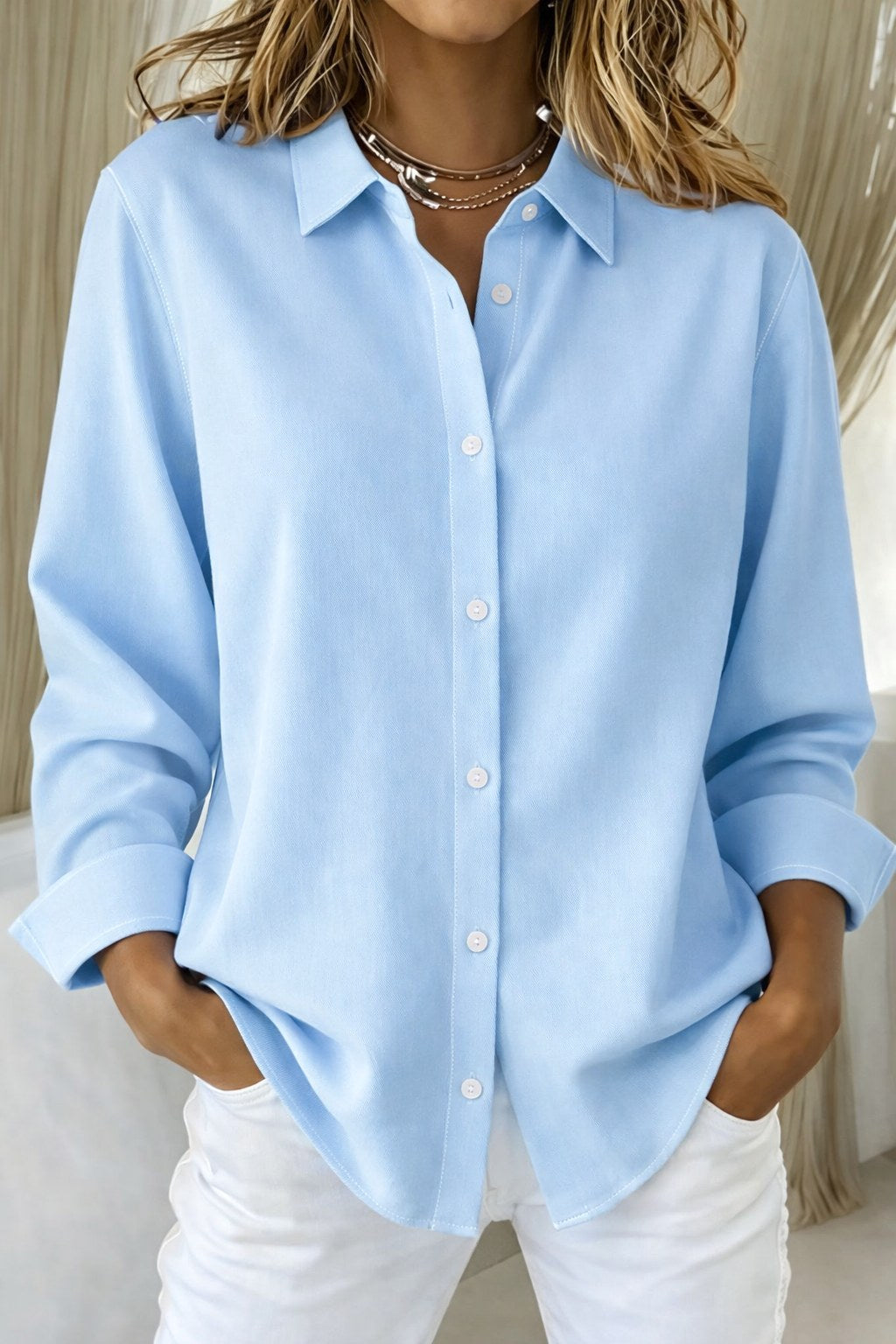 Holly | Women's Elegant Button-Front Blouse - Blue