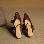 Holly | Women's Leather Mary Jane Mules, Pointed Toe Comfort Shoes | The Dress Cellar