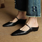 Holly | Women's Leather Mary Jane Mules, Pointed Toe Comfort Shoes | The Dress Cellar