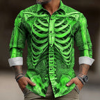 Hudson | Men's Skeleton Button-Up Shirt, Halloween Print Shirt | The Dress Cellar | Green