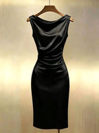 Ingrid | Women's Sleeveless Satin Midi Dress, Elegant Midi Dress | The Dress Cellar