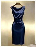 Ingrid | Women's Sleeveless Satin Midi Dress, Elegant Midi Dress | The Dress Cellar