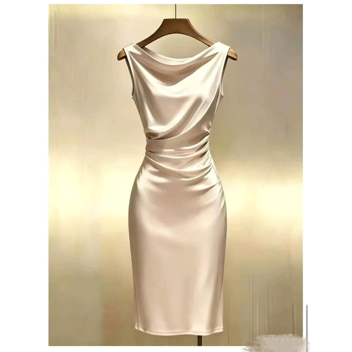 Ingrid | Women's Sleeveless Satin Midi Dress, Elegant Midi Dress | The Dress Cellar