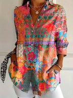 Isabella | Women's Colorful Printed Short Sleeve Blouse - Orange