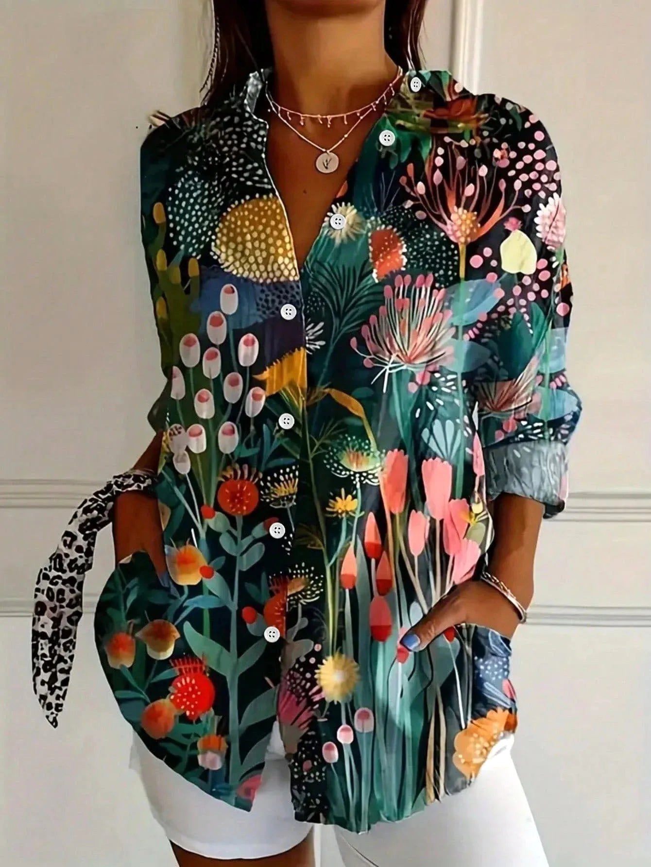 Isabella | Women's Colorful Printed Short Sleeve Blouse - Green
