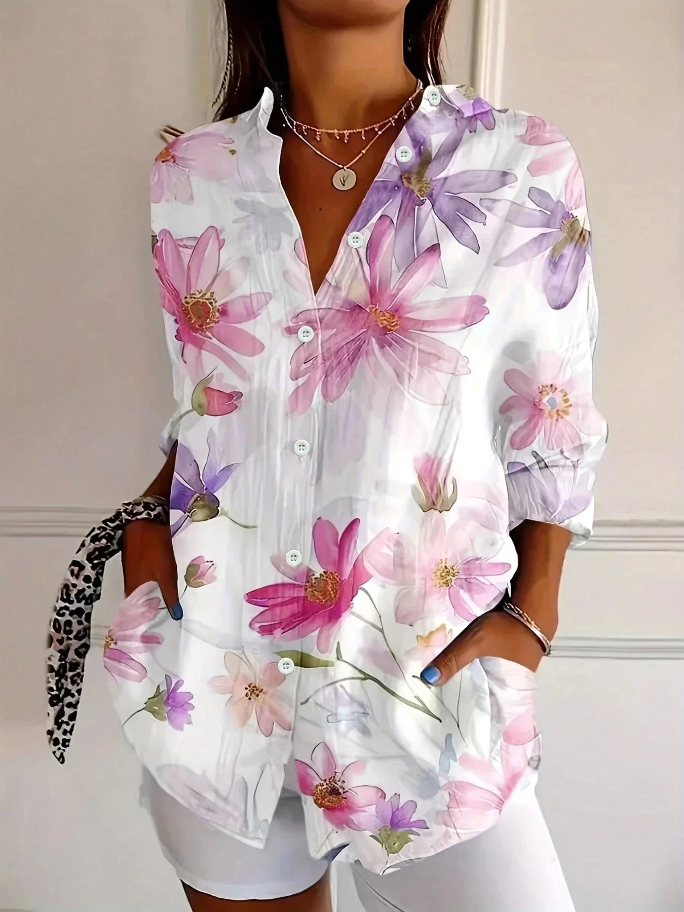 Isabella | Women's Colorful Printed Short Sleeve Blouse - White