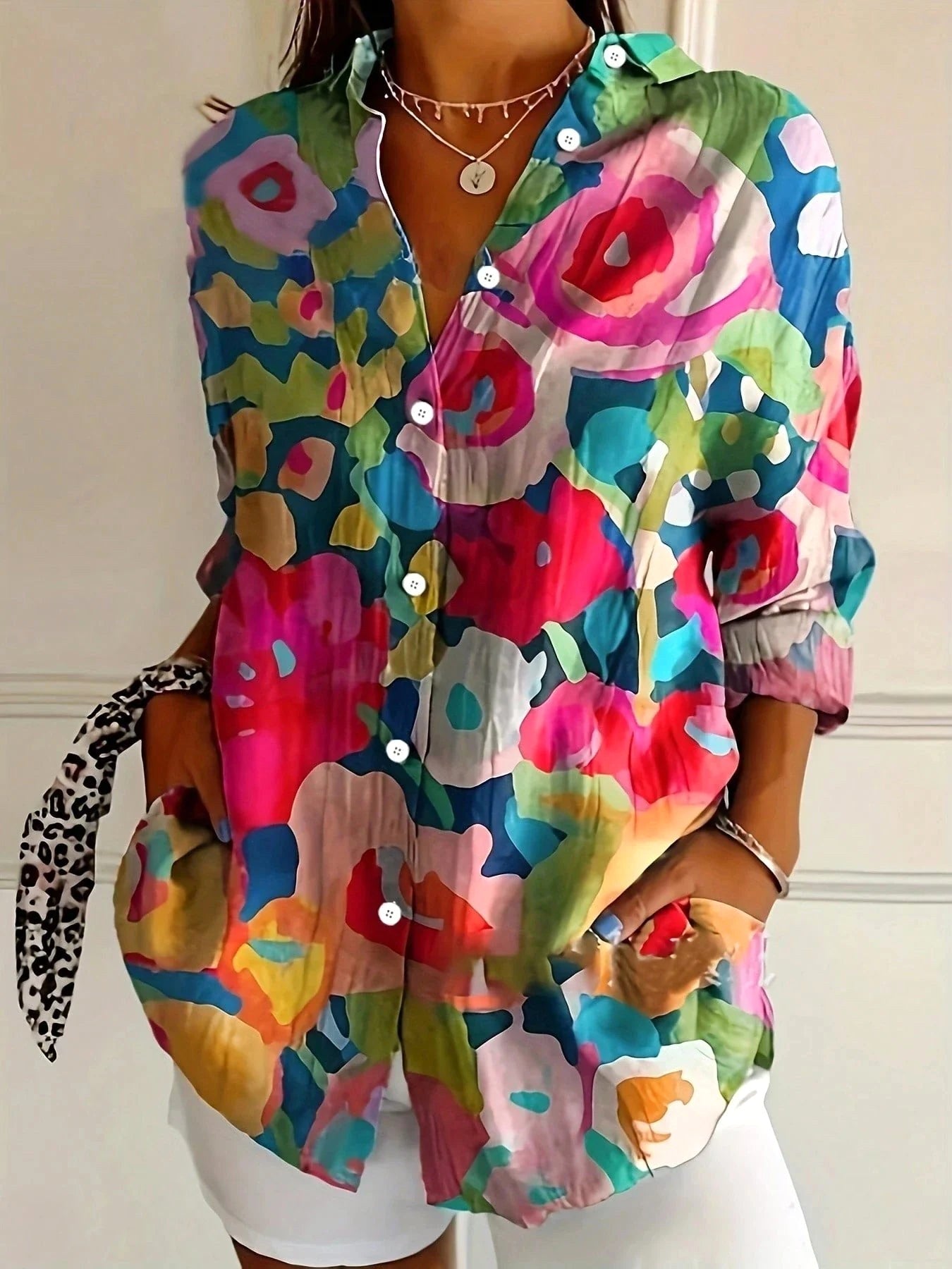 Isabella | Women's Colorful Printed Short Sleeve Blouse - Mix