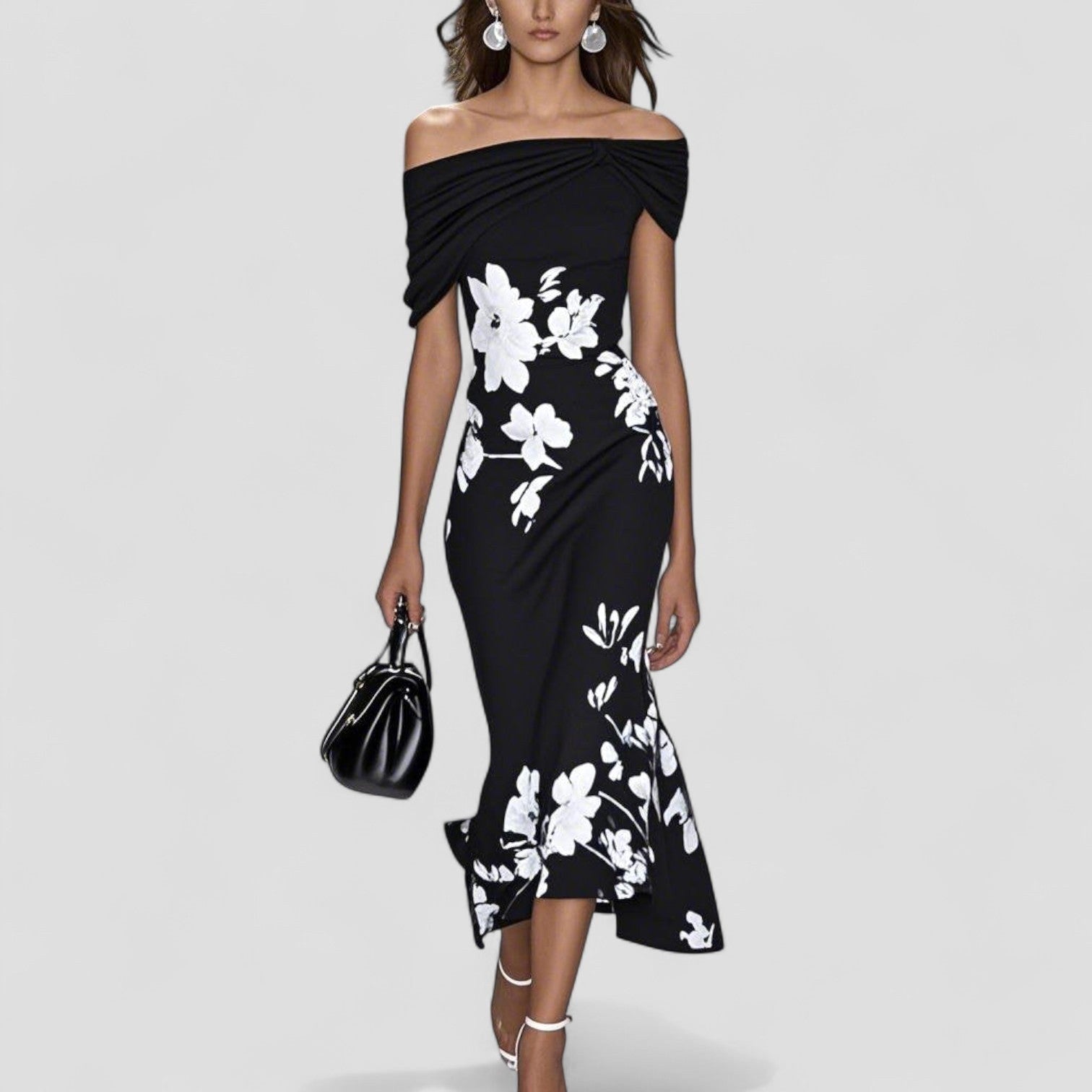 Isabella | Women's Elegant Midi Dress - Black
