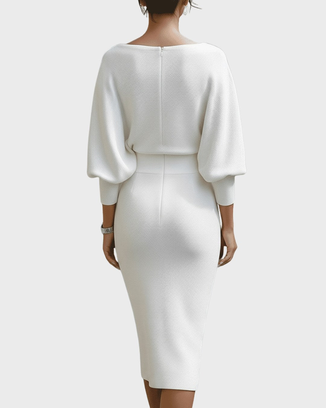 Isabella | Women's White Draped Batwing Midi Dress - image 10
