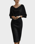 Isabella | Women's White Draped Batwing Midi Dress - White