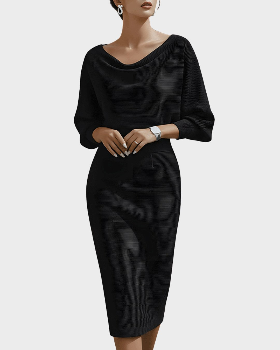 Isabella | Women's White Draped Batwing Midi Dress - White