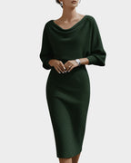 Isabella | Women's White Draped Batwing Midi Dress - image 4