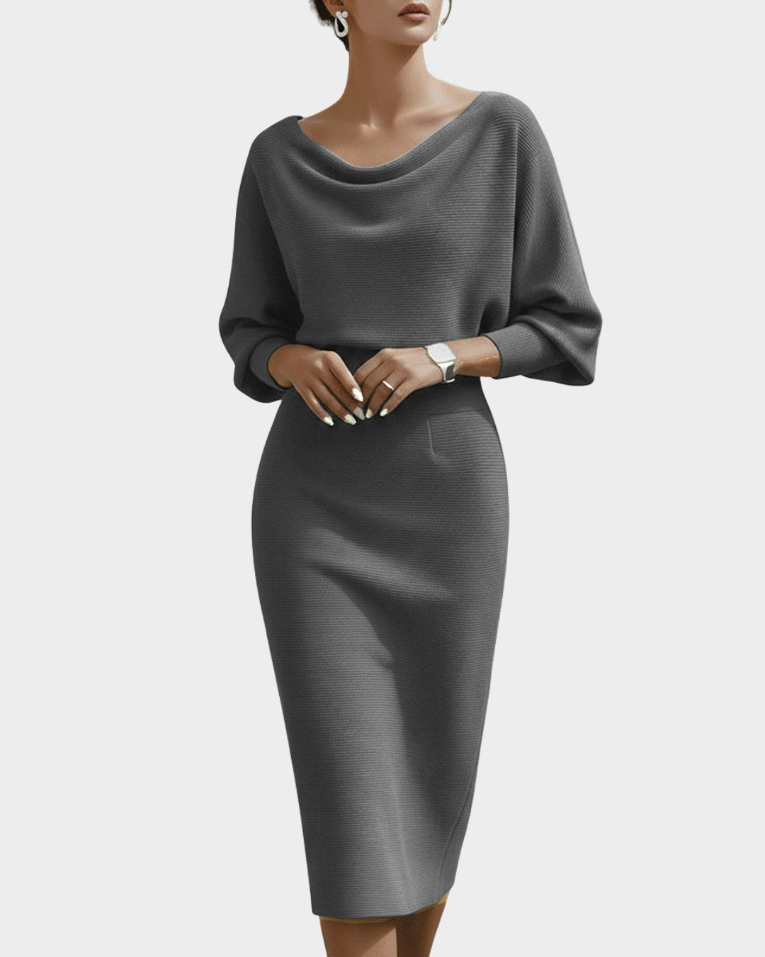 Isabella | Women's White Draped Batwing Midi Dress - image 5