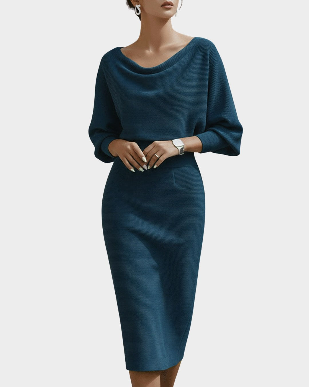 Isabella | Women's White Draped Batwing Midi Dress - image 6