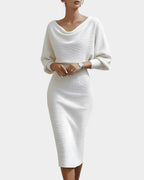 Isabella | Women's White Draped Batwing Midi Dress - image 7