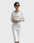 Isabella | Women's White Draped Batwing Midi Dress - image 8